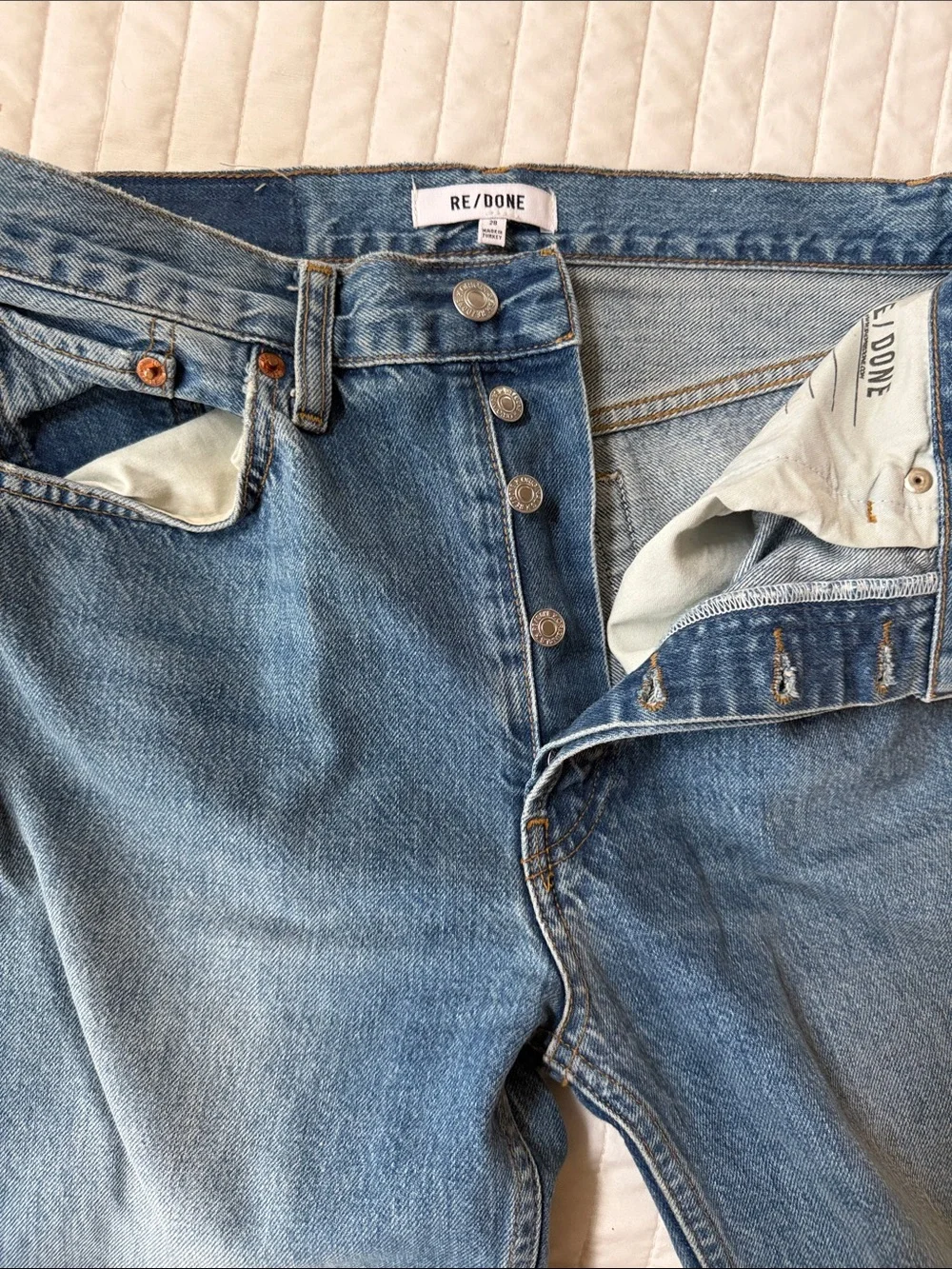 Re/Done Classic Straight Leg Jeans in Light-Mid Blue